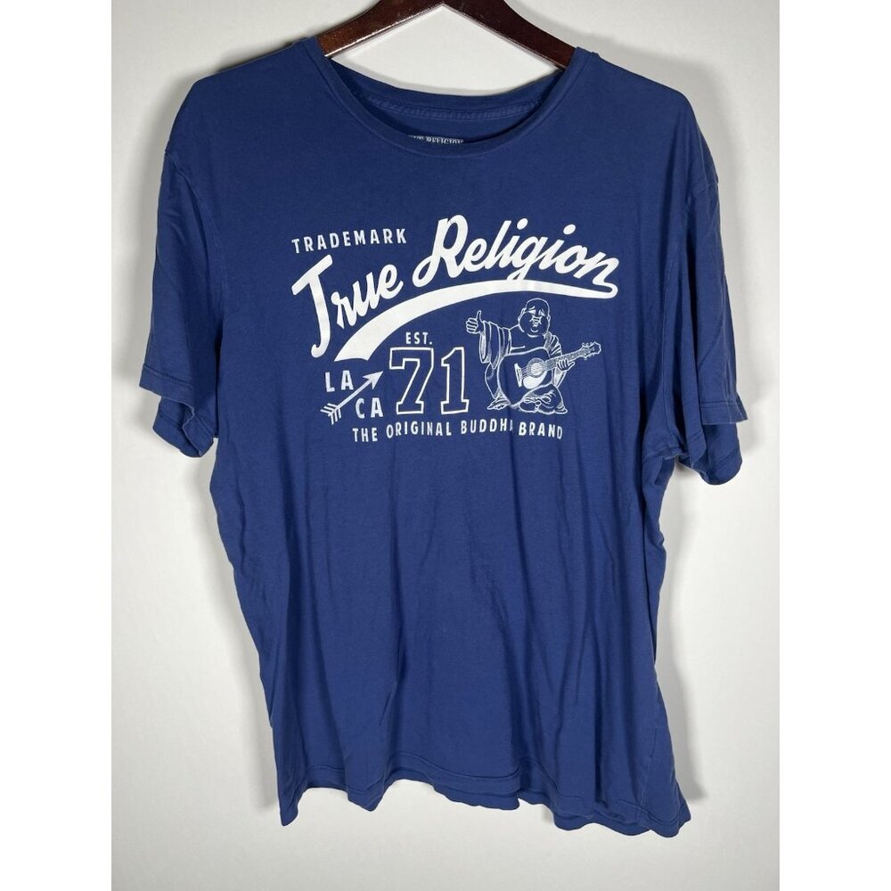 True Religion Buddha guitar graphic California 3XL blue short sleeve tshirt